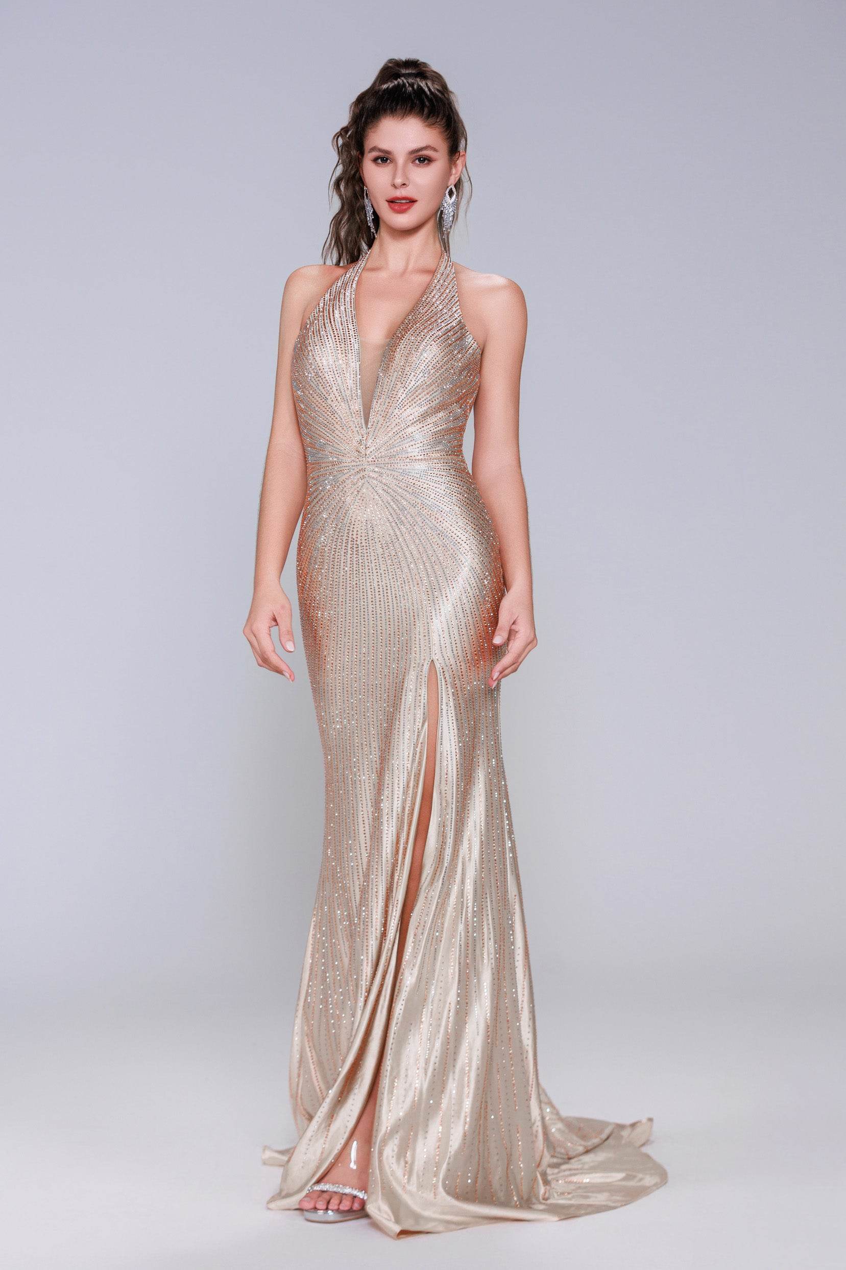 Sheath-Column Sweep-Brush Train Sequined Prom Dress CS1067 - COCOMELODY