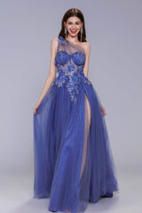 A-Line Sweep-Brush Train Tulle Prom Dress CS1069 - COCOMELODY