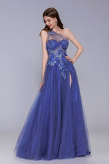 A-Line Sweep-Brush Train Tulle Prom Dress CS1069 - COCOMELODY