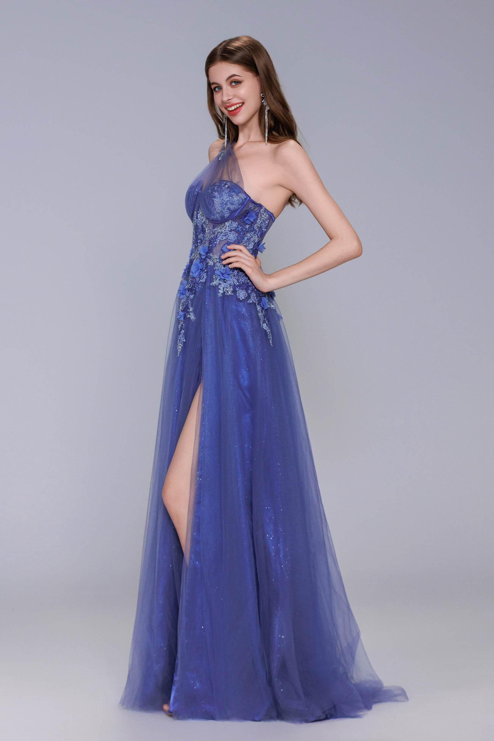A-Line Sweep-Brush Train Tulle Prom Dress CS1069 - COCOMELODY