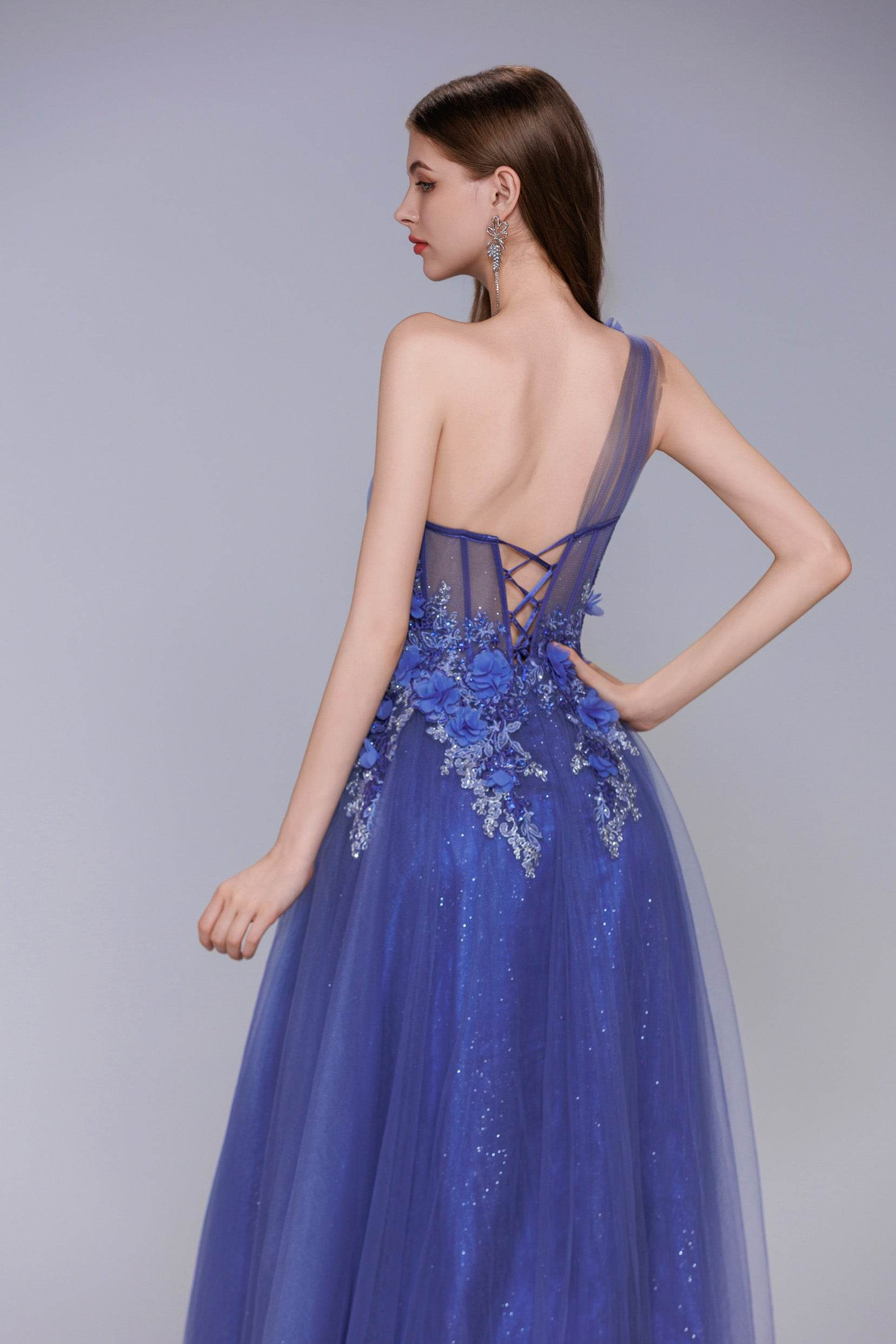 A-Line Sweep-Brush Train Tulle Prom Dress CS1069 - COCOMELODY