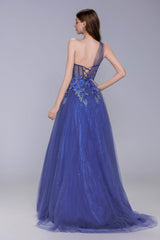 A-Line Sweep-Brush Train Tulle Prom Dress CS1069 - COCOMELODY
