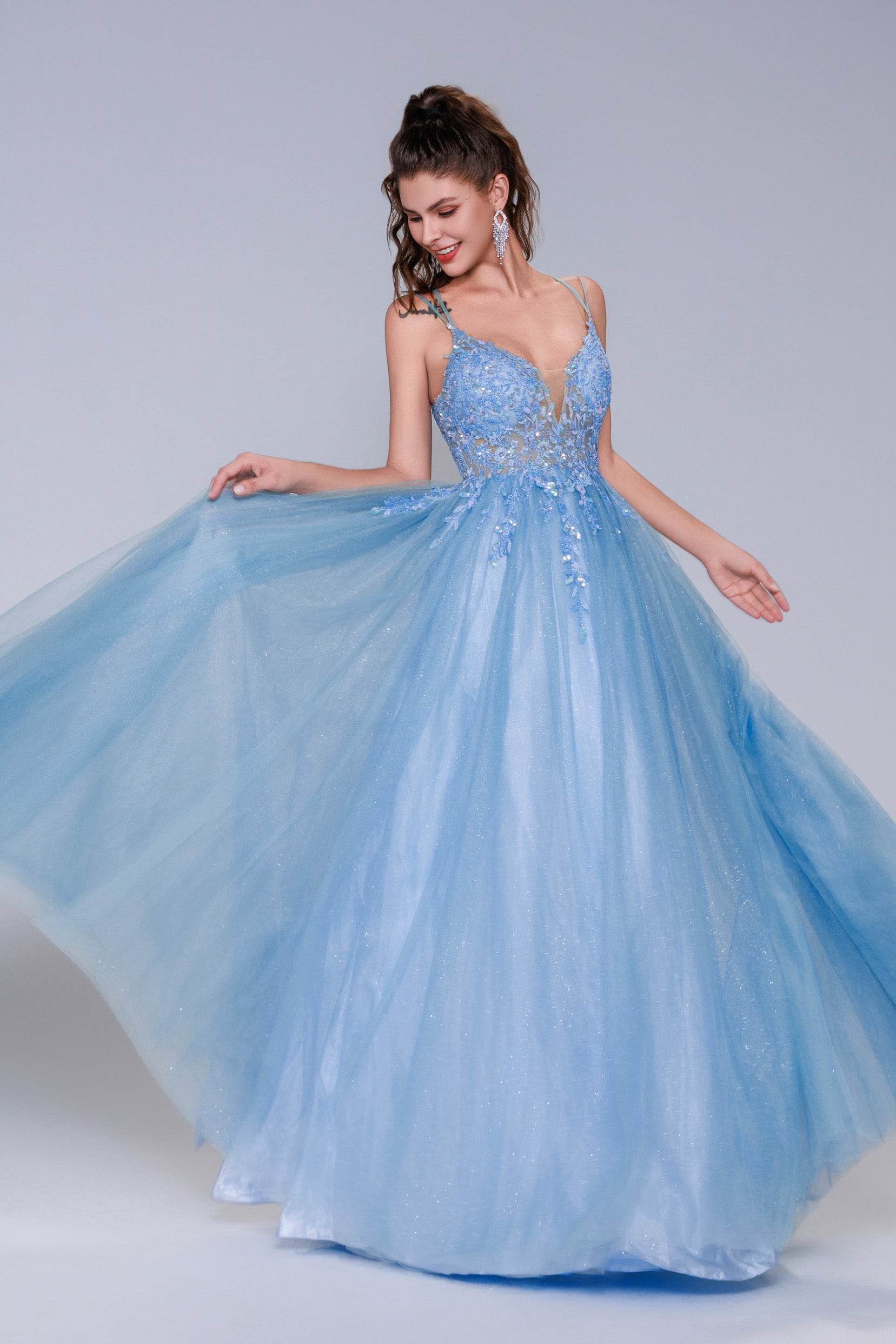 A-Line Maxi Tulle Prom Dress CS1070 - COCOMELODY