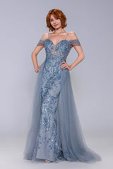Sheath-Column Maxi Tulle Prom Dress CS1071 - COCOMELODY