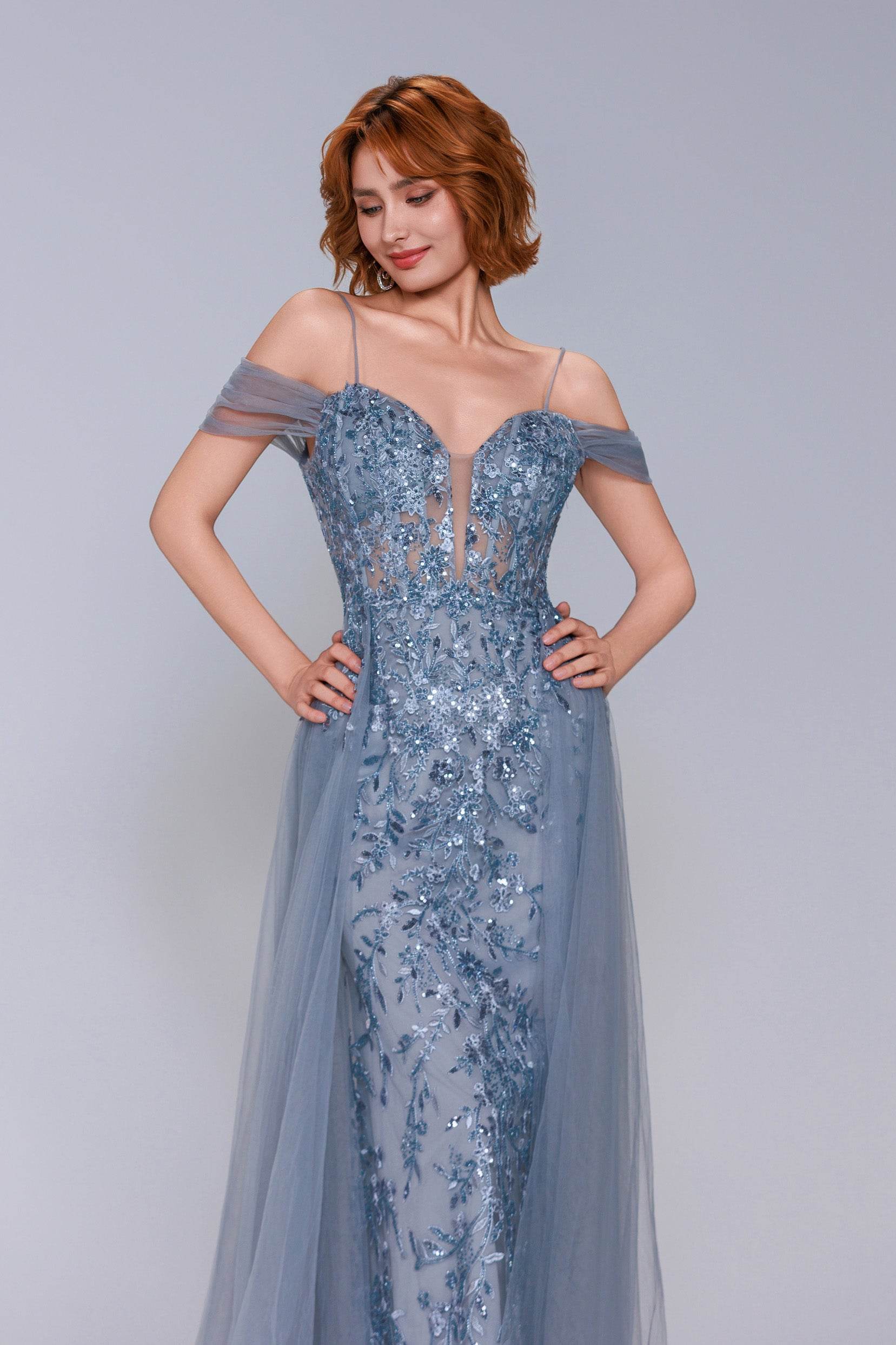 Sheath-Column Maxi Tulle Prom Dress CS1071 - COCOMELODY