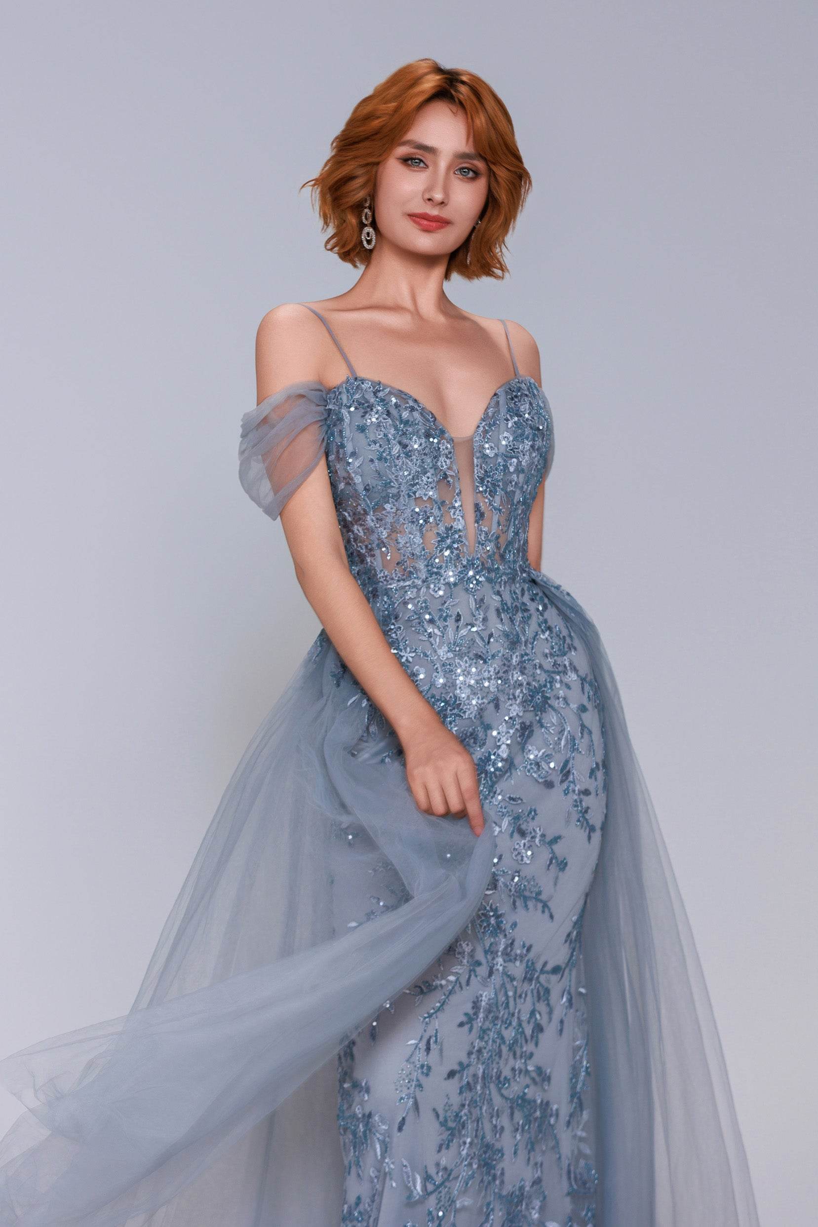Sheath-Column Maxi Tulle Prom Dress CS1071 - COCOMELODY