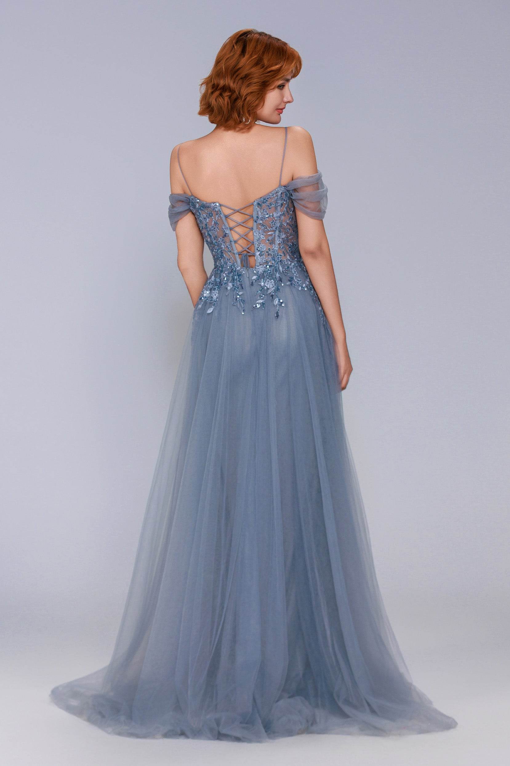 Sheath-Column Maxi Tulle Prom Dress CS1071 - COCOMELODY