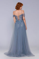 Sheath-Column Maxi Tulle Prom Dress CS1071 - COCOMELODY