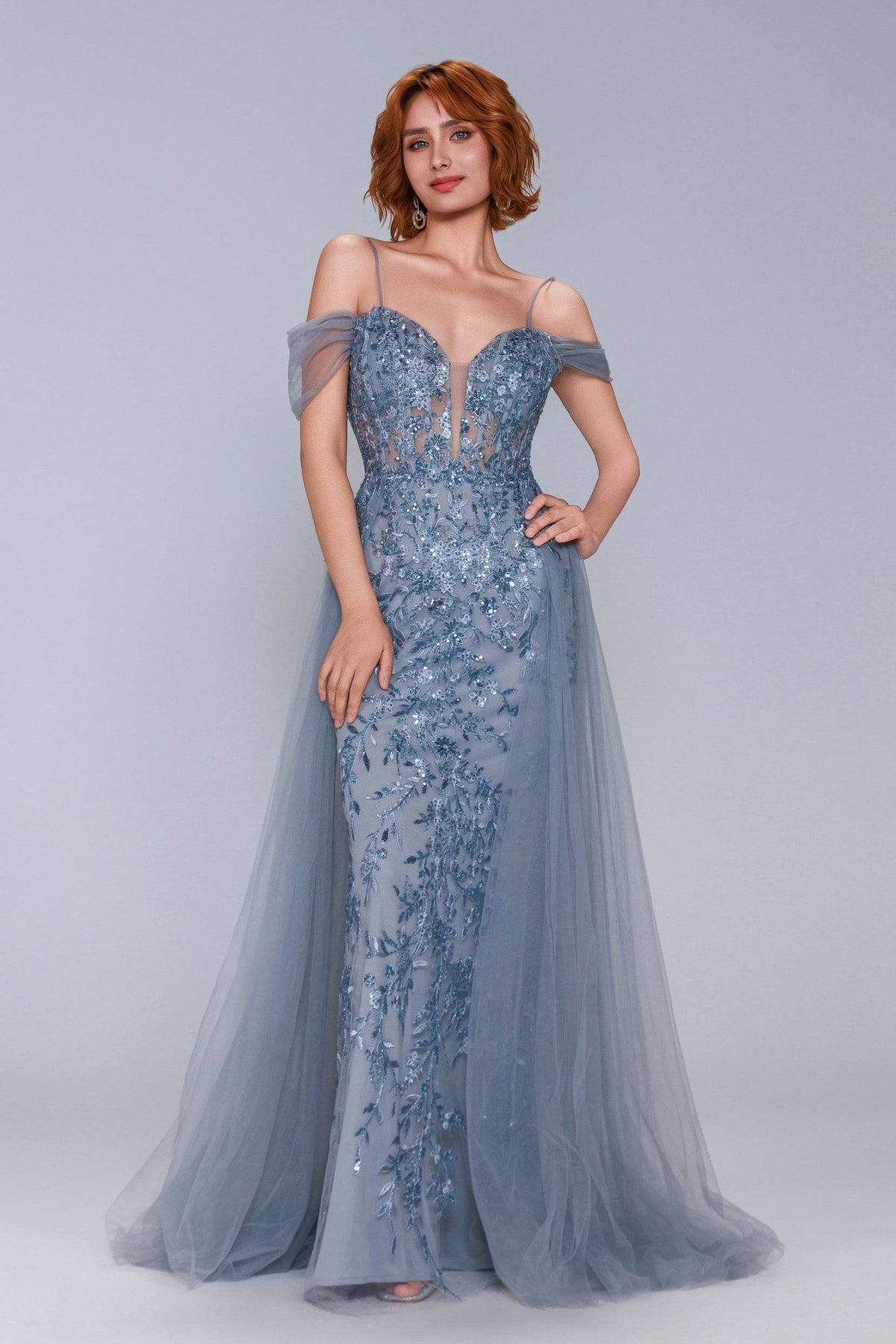 Sheath-Column Maxi Tulle Prom Dress CS1071 - COCOMELODY