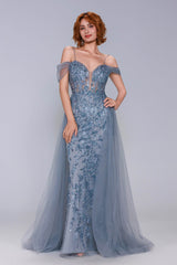 Sheath-Column Maxi Tulle Prom Dress CS1071 - COCOMELODY