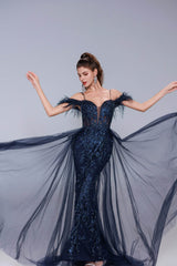 Sheath-Column Maxi Tulle Prom Dress CS1072 - COCOMELODY