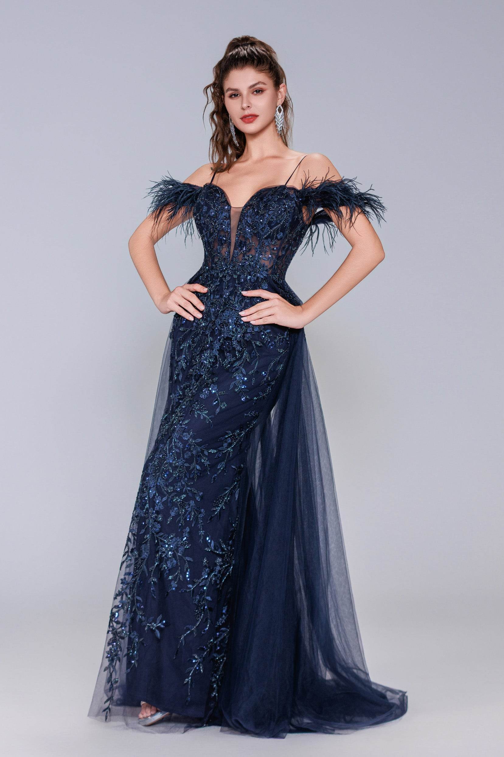Sheath-Column Maxi Tulle Prom Dress CS1072 - COCOMELODY
