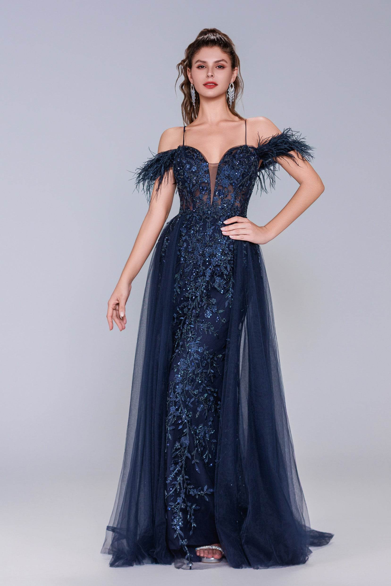 Sheath-Column Maxi Tulle Prom Dress CS1072 - COCOMELODY