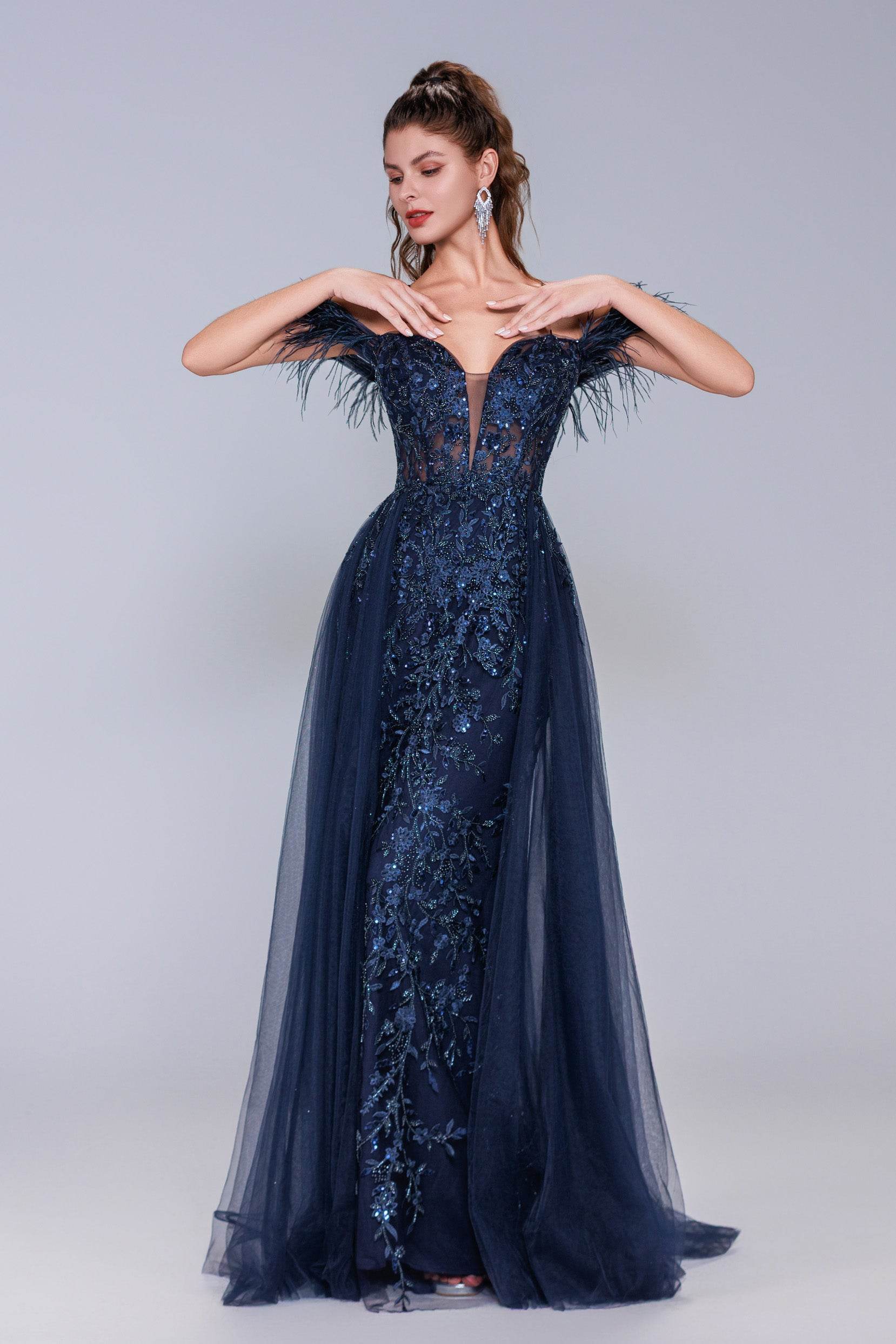 Sheath-Column Maxi Tulle Prom Dress CS1072 - COCOMELODY