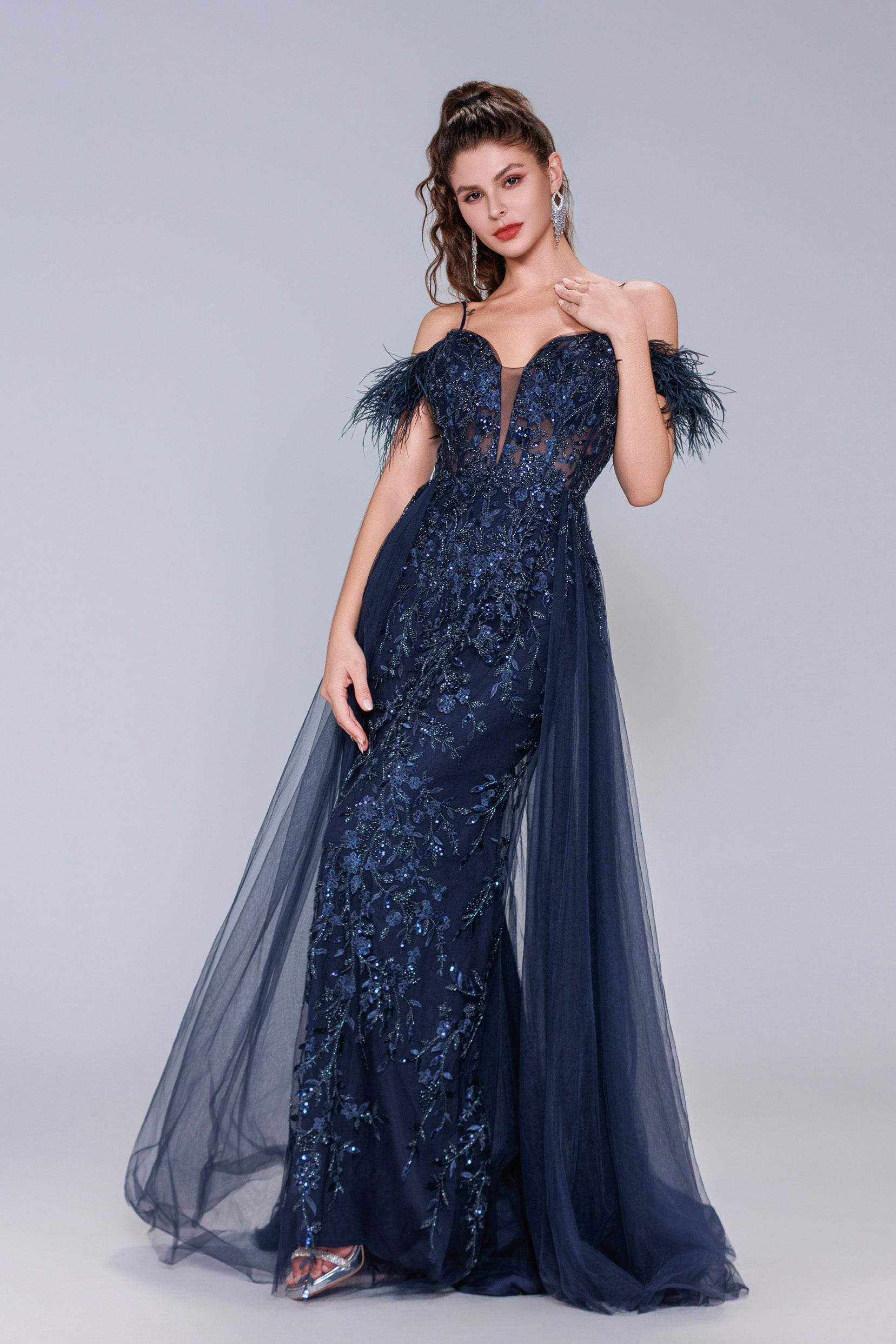 Sheath-Column Maxi Tulle Prom Dress CS1072 - COCOMELODY