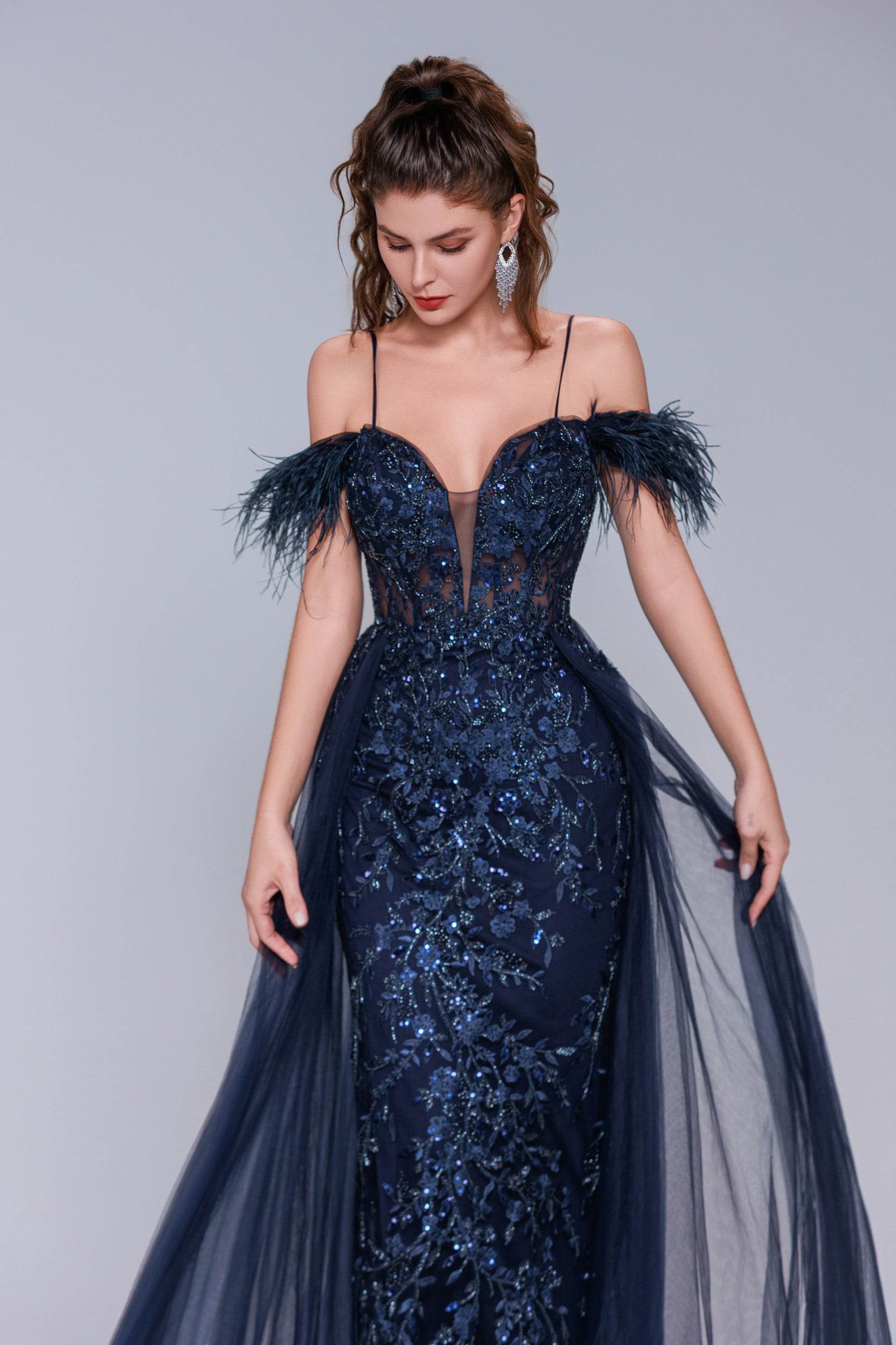 Sheath-Column Maxi Tulle Prom Dress CS1072 - COCOMELODY