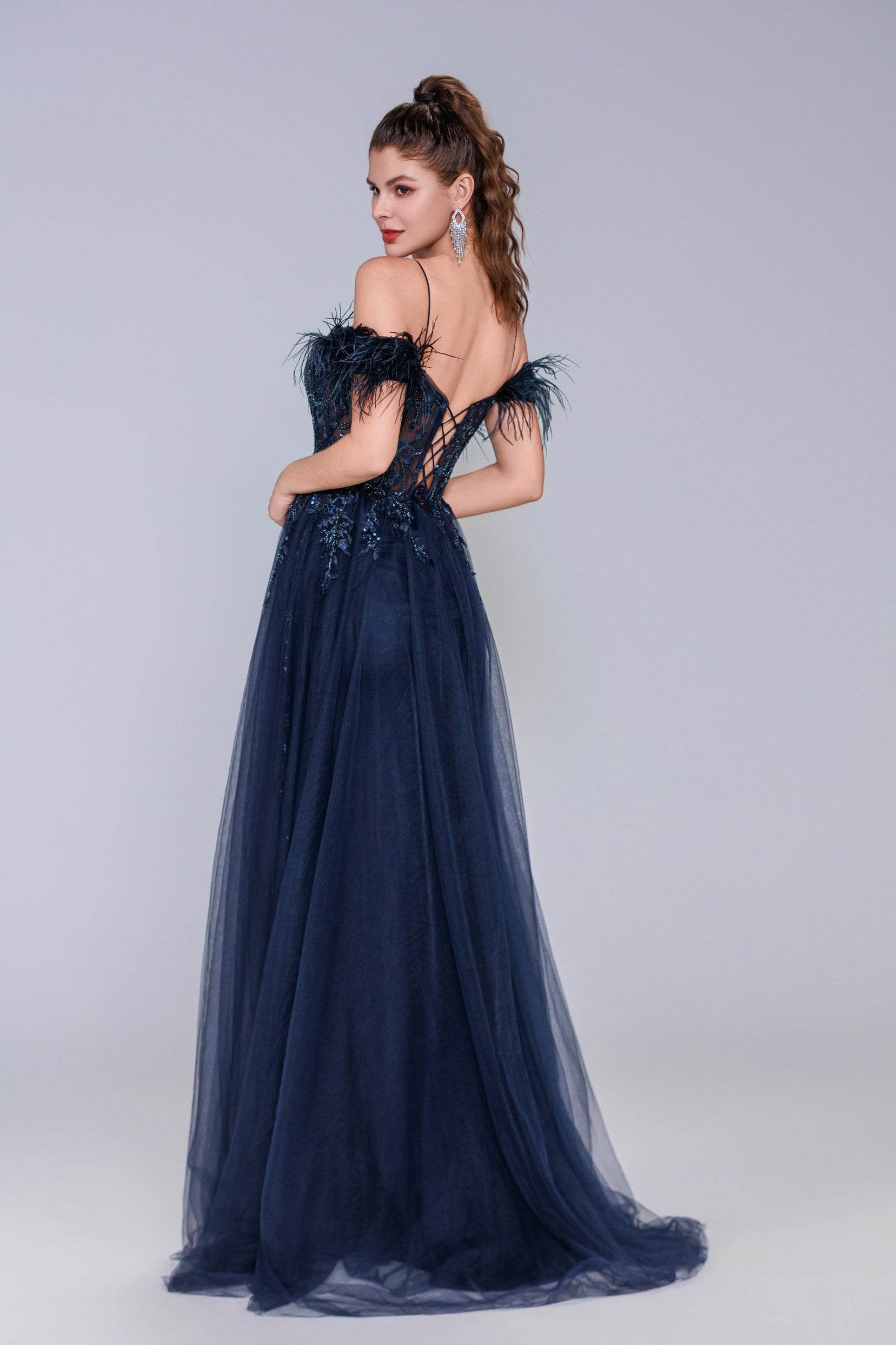Sheath-Column Maxi Tulle Prom Dress CS1072 - COCOMELODY