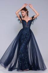 Sheath-Column Maxi Tulle Prom Dress CS1072 - COCOMELODY