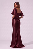 Trumpet-Mermaid Floor Length Stretch Satin Special Occasion Dress CS1077 - Wine - COCOMELODY