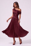 A-Line Tea Length Acetate Satin Chiffon Special Occasion Dress CS1080 - Wine - COCOMELODY