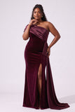 Trumpet-Mermaid Floor Length Satin Velvet Special Occasion Dress CS1081 - Wine - COCOMELODY