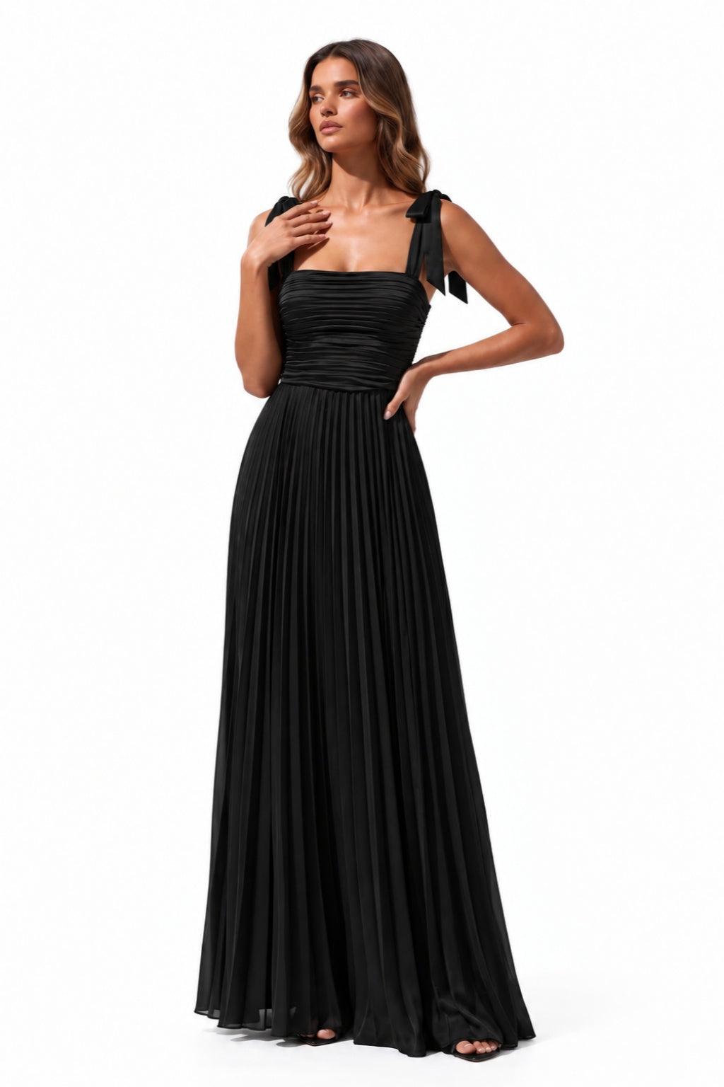 A-Line Floor Length Acetate Satin Chiffon Special Occasion Dress CS1083 - Black - COCOMELODY