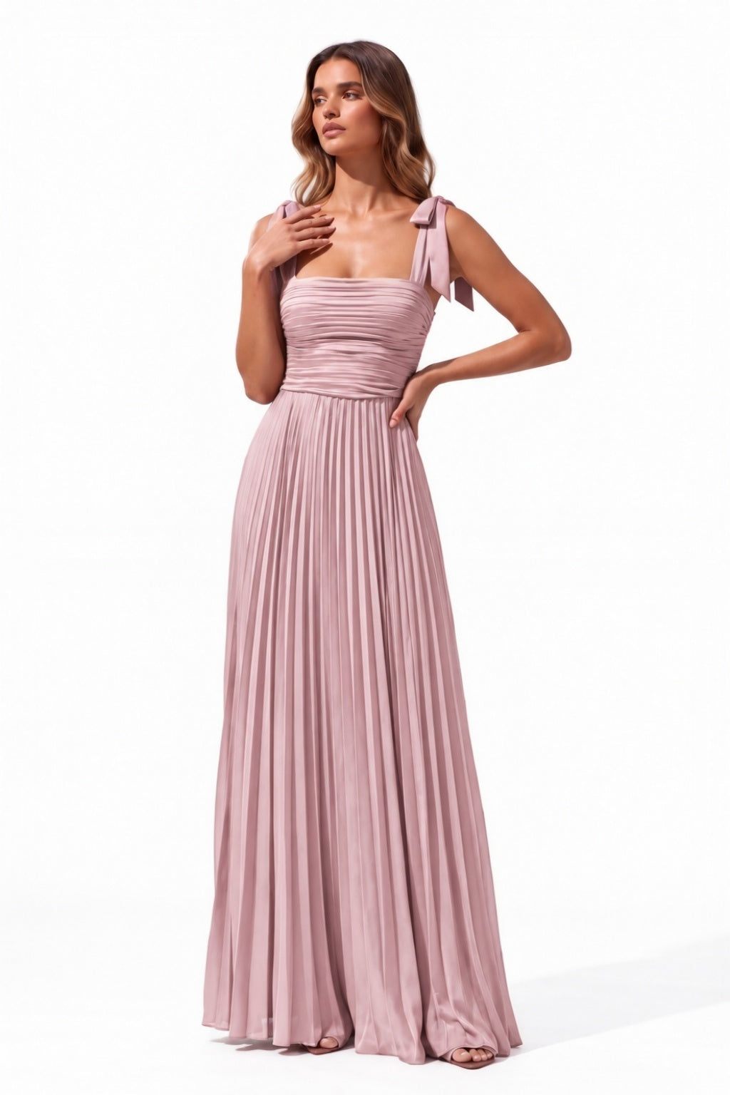 A-Line Floor Length Acetate Satin Chiffon Special Occasion Dress CS1083 - Dusty Rose - COCOMELODY