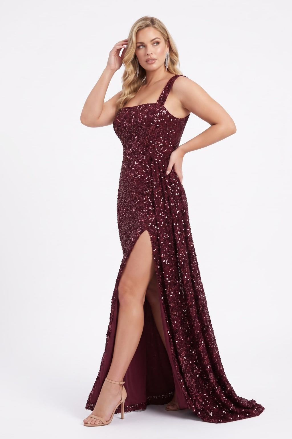 Sheath-Column Floor Length Sequined Special Occasion Dress CS1084 - Wine - COCOMELODY
