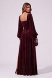 A-Line Floor Length Velvet Special Occasion Dress CS1085 - Wine - COCOMELODY