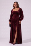 A-Line Floor Length Velvet Special Occasion Dress CS1085 - Wine - COCOMELODY