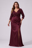 Mermaid Floor Length Sequined Stretch Satin Special Occasion Dress CS1086 - Wine - COCOMELODY