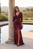 Mermaid Floor Length Sequined Stretch Satin Special Occasion Dress CS1086 - Wine - COCOMELODY