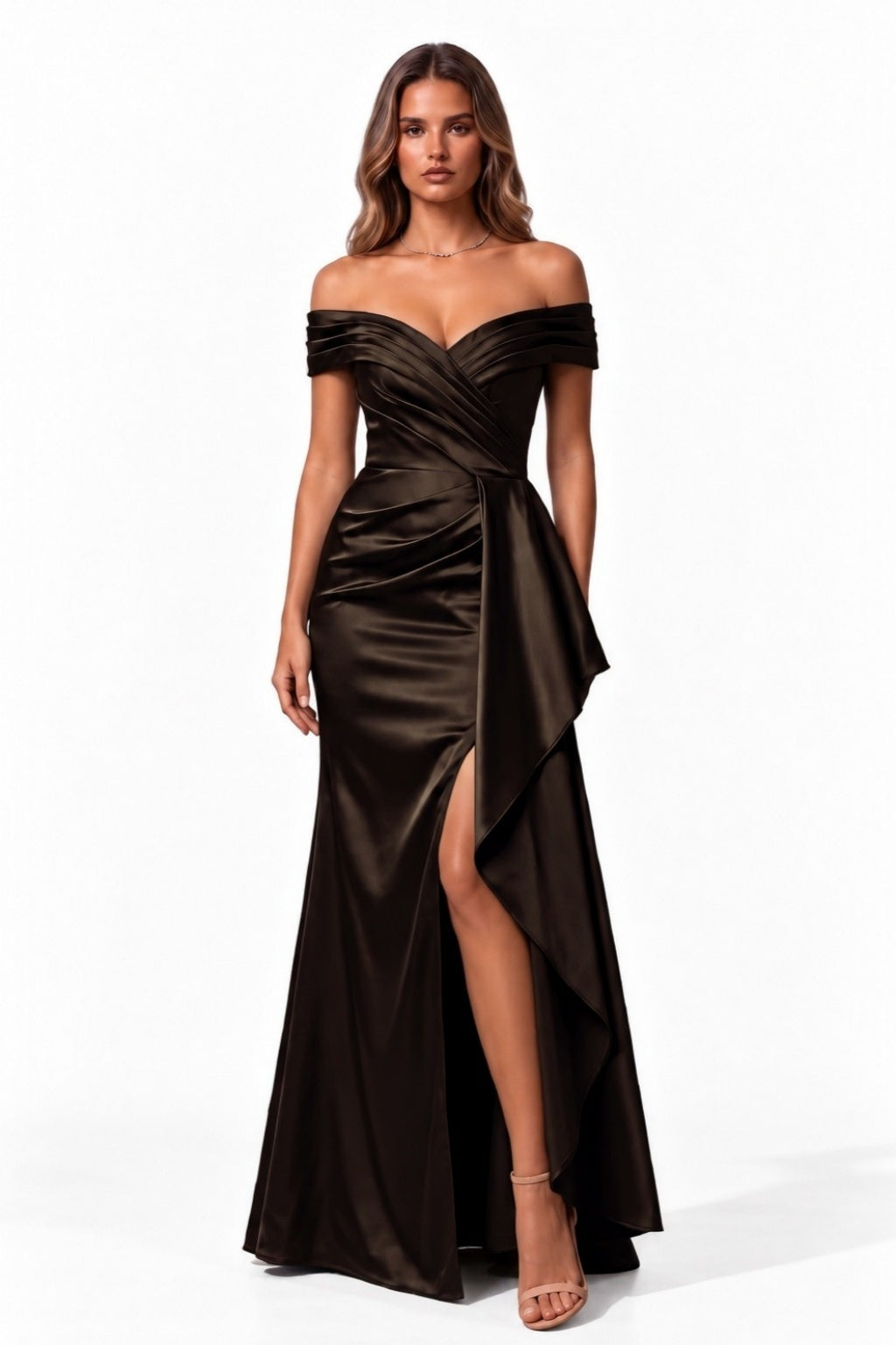 Trumpet-Mermaid Floor Length Stretch Satin Special Occasion Dress CS1087 - Bitter Chocolate - COCOMELODY