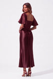 Sheath-Column Tea Length Stretch Satin Special Occasion Dress CS1089 - Wine - COCOMELODY