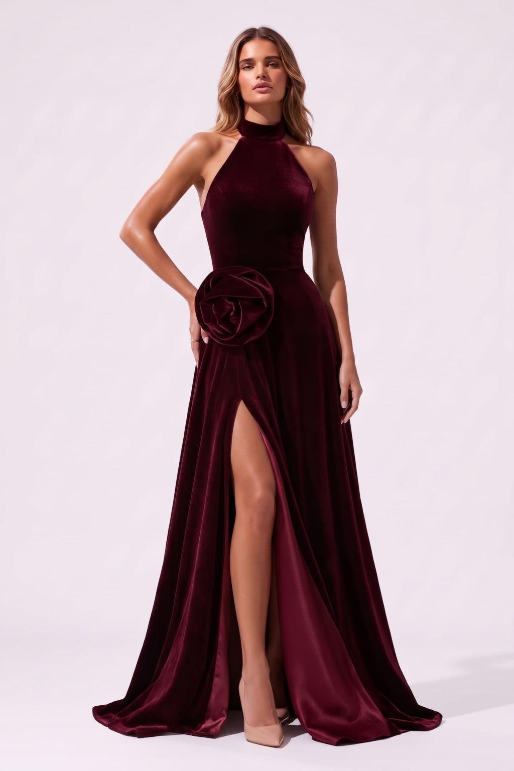 A-Line Floor Length Velvet Special Occasion Dress CS1095
