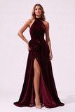 A-Line Floor Length Velvet Special Occasion Dress CS1095