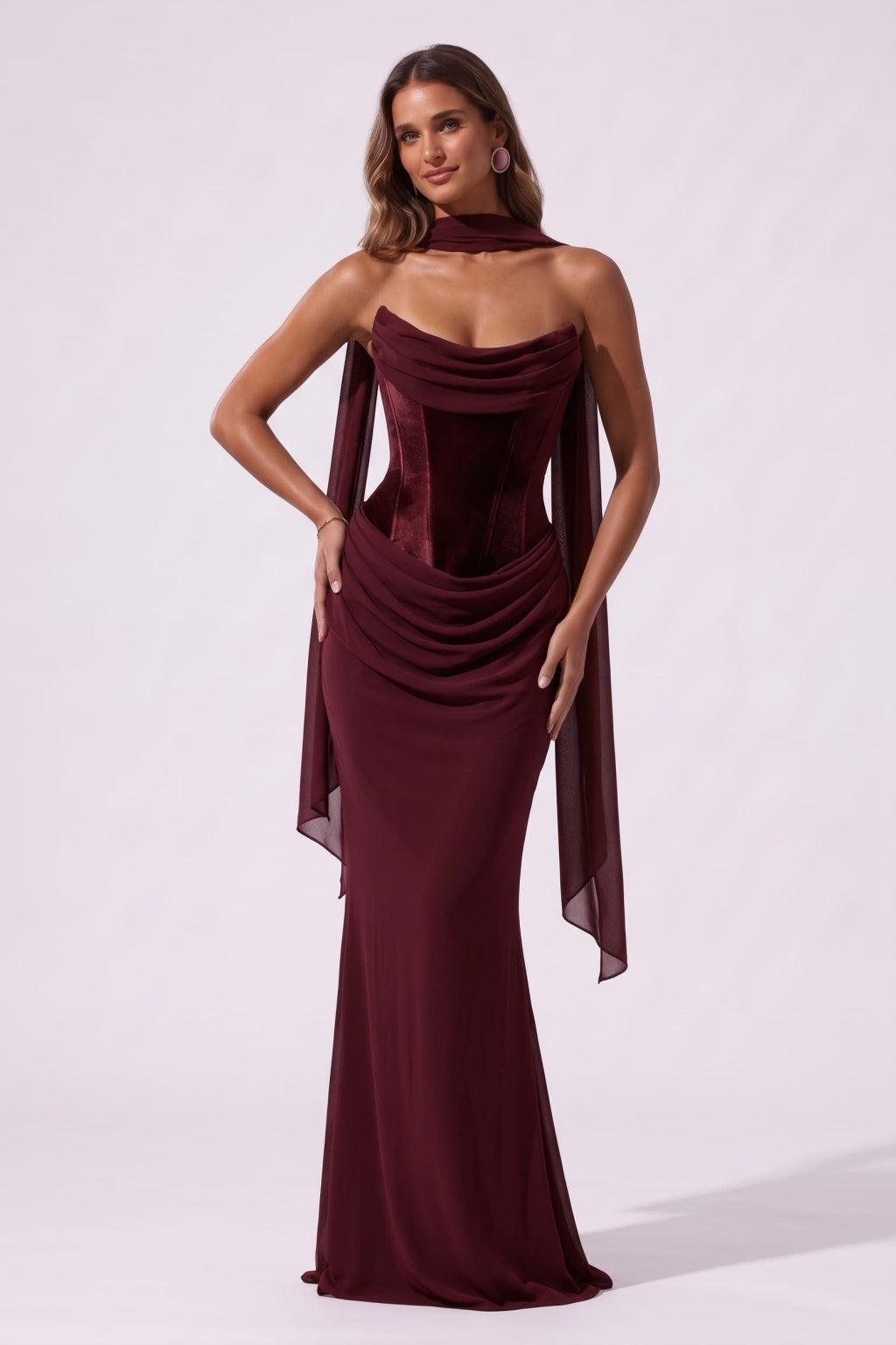 Trumpet-Mermaid Floor Length Velvet Chiffon Special Occasion Dress CS1098