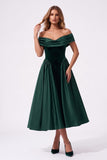 A-Line Tea Length Satin Velvet Special Occasion Dress CS1102