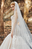 One-tier Lace Tulle Cathedral Veils Appliques Beading CV0183 - COCOMELODY