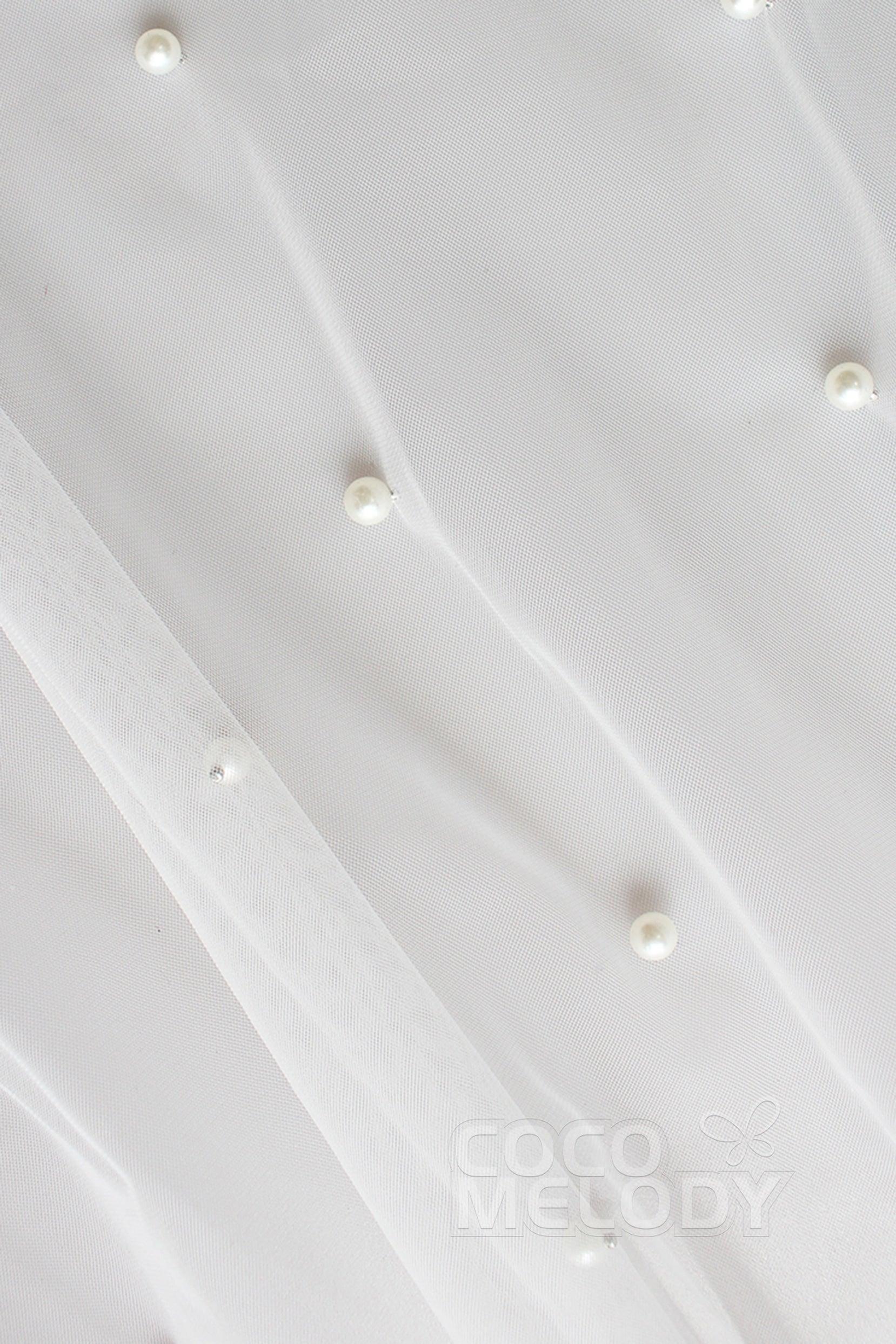 Elegant One-tier Cut Edge Tulle Chapel Veils Pearls CV0199 - COCOMELODY