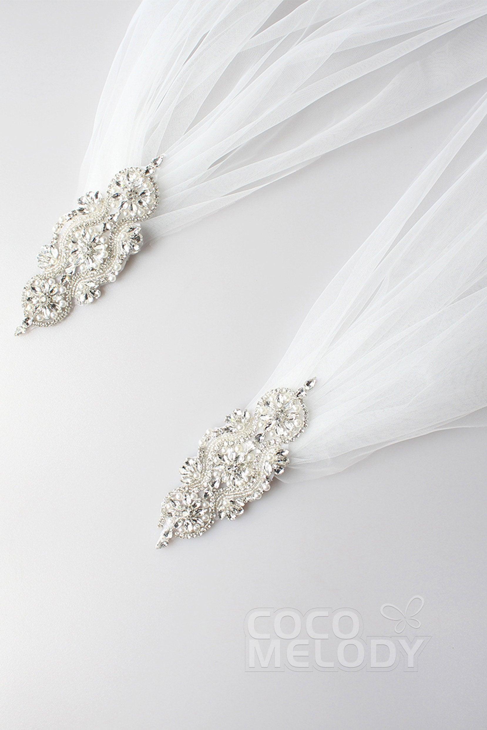 Elegant One-tier Cut Edge Tulle Chapel Veils Beading CV0200 - COCOMELODY