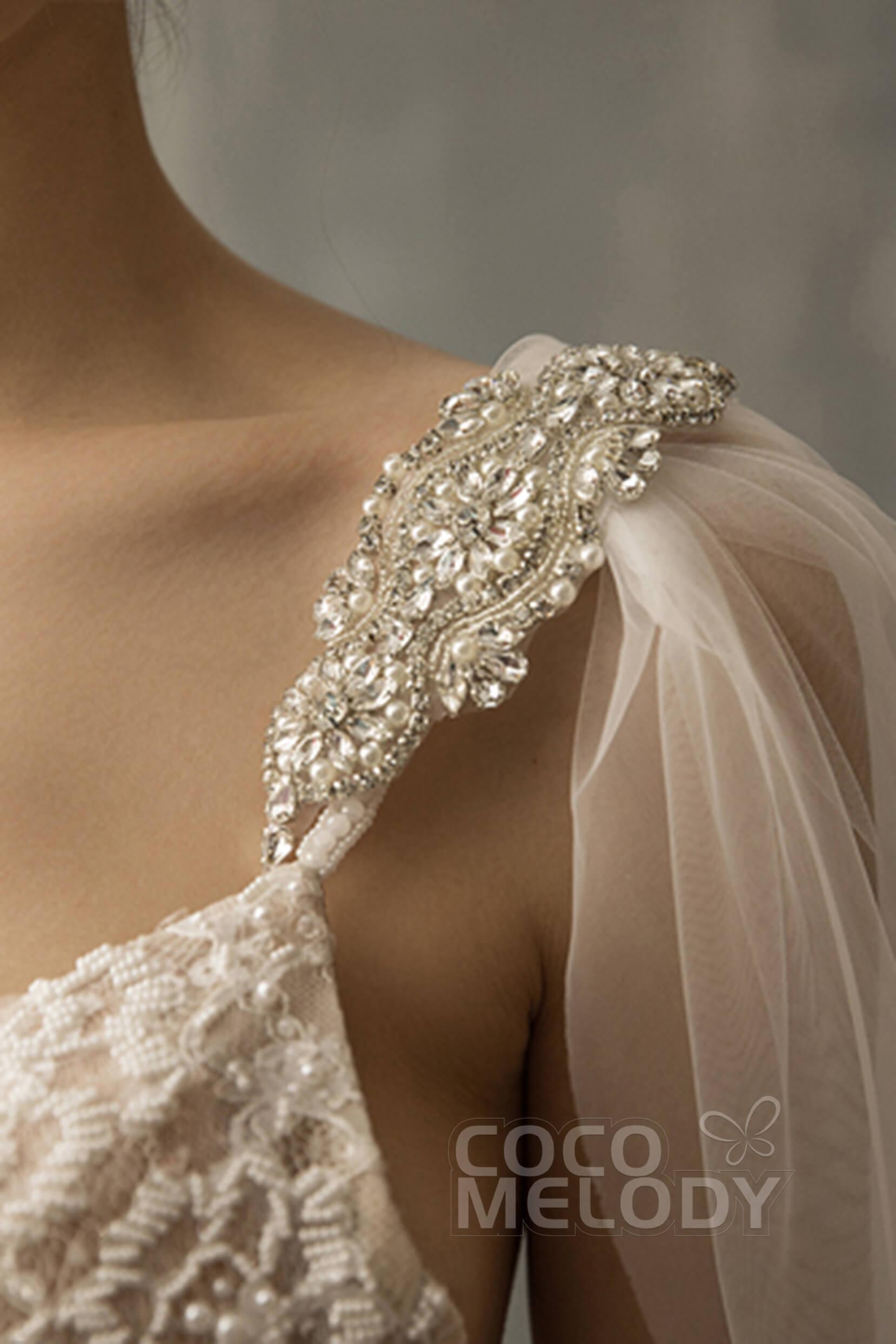 Elegant One-tier Cut Edge Tulle Chapel Veils Beading CV0200 - COCOMELODY