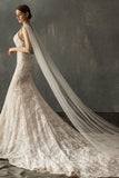 Elegant One-tier Cut Edge Tulle Chapel Veils Beading CV0200 - COCOMELODY