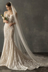 One-tier Cut Edge Tulle Cathedral Veils with Flower CV0208 - COCOMELODY