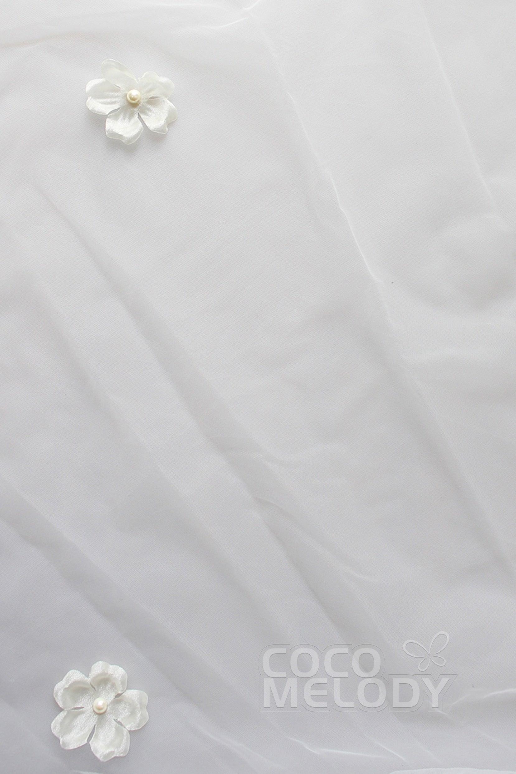 One-tier Cut Edge Tulle Cathedral Veils with Flower CV0208 - COCOMELODY
