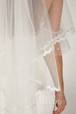 Two-tier Lace Edge Tulle Chapel Veils with Appliques CV0210 - COCOMELODY