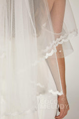 Two-tier Lace Edge Tulle Chapel Veils with Appliques CV0210 - COCOMELODY