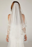 Two-tier Lace Edge Tulle Chapel Veils with Appliques CV0210 - COCOMELODY