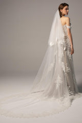 Two-tier Lace Edge Tulle Cathedral Veils Appliques CV0213 - COCOMELODY