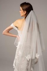 Two-tier Lace Edge Tulle Cathedral Veils Appliques CV0213 - COCOMELODY